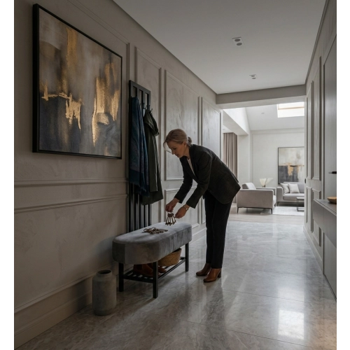 Ławka Do Przedpokoju Z Wieszakiem Metalowa Siedzisko Tapicerowane Stal LMW-12